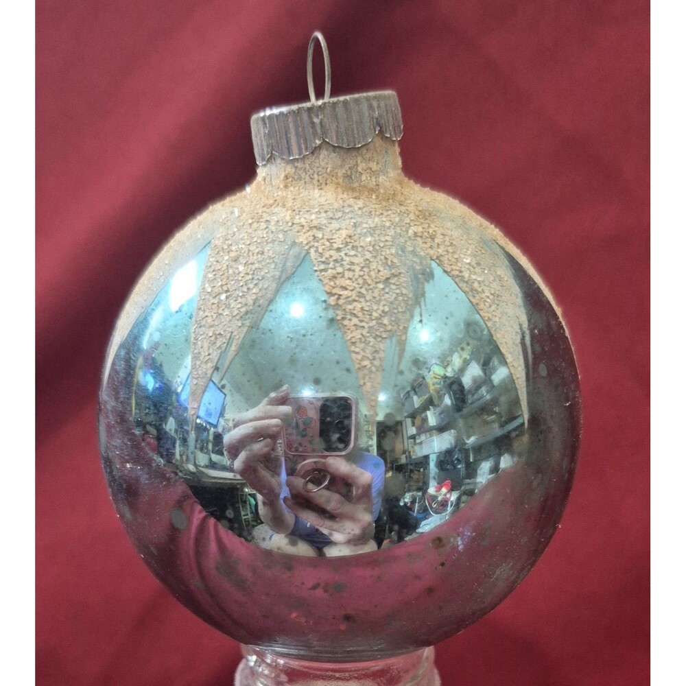 Vintage Shiny Brite Mercury Glass Christmas Ornament Blue Frosted Snowcap 3” EUC